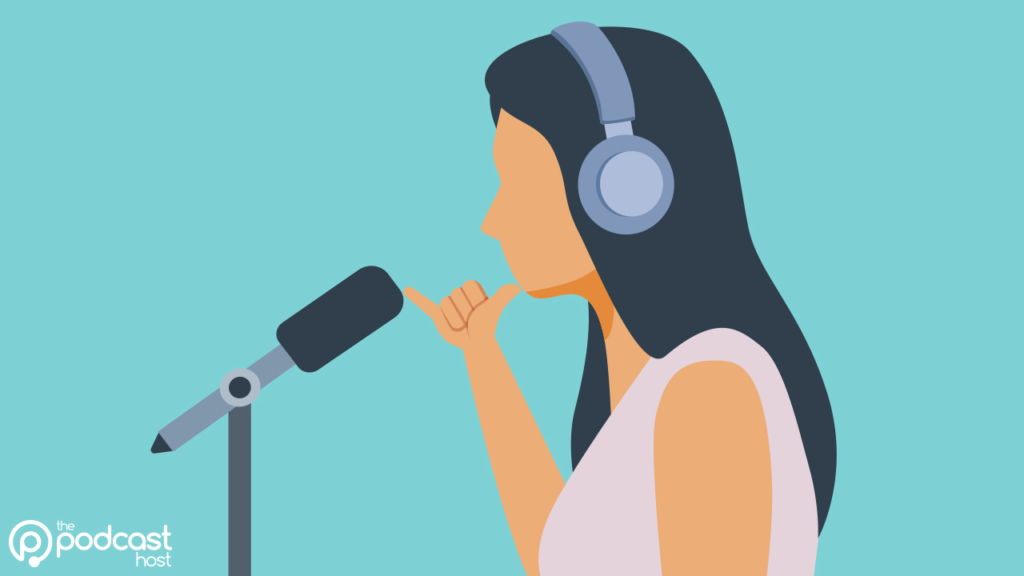 a podcaster showing how to maintain the proper distance from the mic